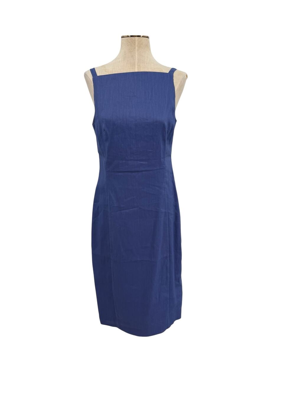NWT J.Crew High Neck Sheath Dress Stretch Linen Blend Blue Sleeveless Size 4